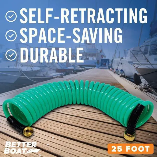 Alt view image 3 of 7 - 25FT Coiled Boat Hose, Expandable Coil Water Hose, Marine Grade 3/4 Inch Connectors, Perfect for RV Wash, Garden, and Marine Washdown, Self-Recoil Design, 25 Foot Length