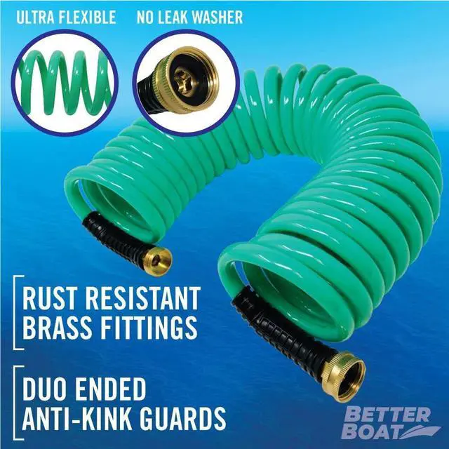 Alt view image 4 of 7 - 25FT Coiled Boat Hose, Expandable Coil Water Hose, Marine Grade 3/4 Inch Connectors, Perfect for RV Wash, Garden, and Marine Washdown, Self-Recoil Design, 25 Foot Length