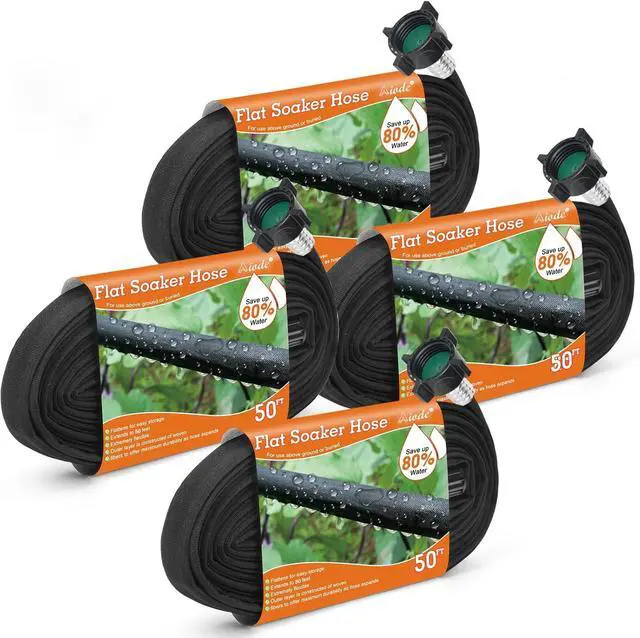 Main image of AIODE Flat Soaker Hose 200FT (50FT 4Pack) for Garden Beds Drip Hose Heavy Duty Save 80% Water for Vegetable Tree (200FT)