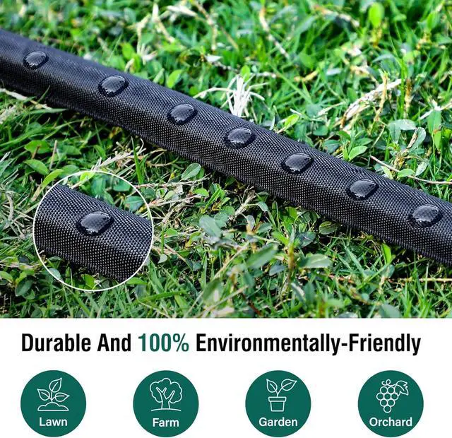 Alt view image 5 of 7 - Soaker Hose - Flat Soaker Hose 100FT for Garden Beds, Water Garden Soaker Hose Linkable Consistent Drip Irrigation Hose Save 83% Water