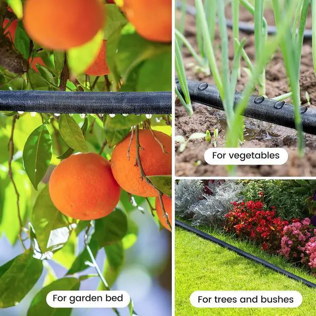 Alt view image 6 of 7 - Soaker Hose - Flat Soaker Hose 100FT for Garden Beds, Water Garden Soaker Hose Linkable Consistent Drip Irrigation Hose Save 83% Water