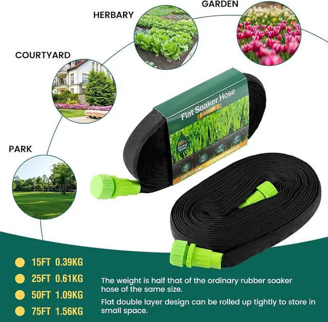 Alt view image 7 of 7 - Soaker Hose - Flat Soaker Hose 100FT for Garden Beds, Water Garden Soaker Hose Linkable Consistent Drip Irrigation Hose Save 83% Water