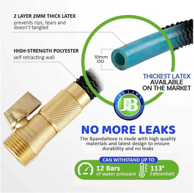 Alt view image 3 of 4 - J&B XpandaHose 100ft Expandable Garden Hose - Heavy Duty Superior Strength 3750D - 4 -Layer Latex Core - Extra Strong Brass Connectors and Storage Bag (Black 100)