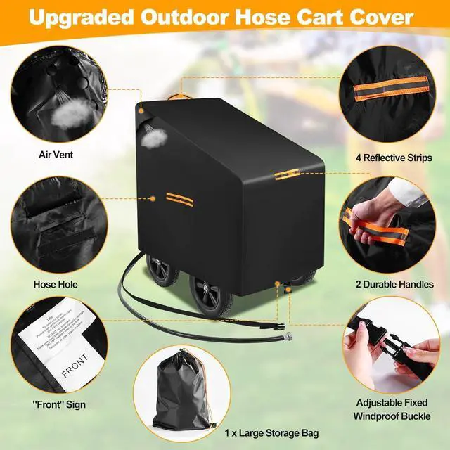 Alt view image 4 of 7 - Garden Hose Reel Cart Cover,420D Heavy Duty Hosepipes Cover for Garden with Air Vent,Waterproof Strip,2 Reflective Strip Handles,Univeral Outdoor Protective Hose Holder Cover,All Season Protection