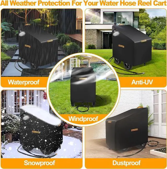 Alt view image 5 of 7 - Garden Hose Reel Cart Cover,420D Heavy Duty Hosepipes Cover for Garden with Air Vent,Waterproof Strip,2 Reflective Strip Handles,Univeral Outdoor Protective Hose Holder Cover,All Season Protection