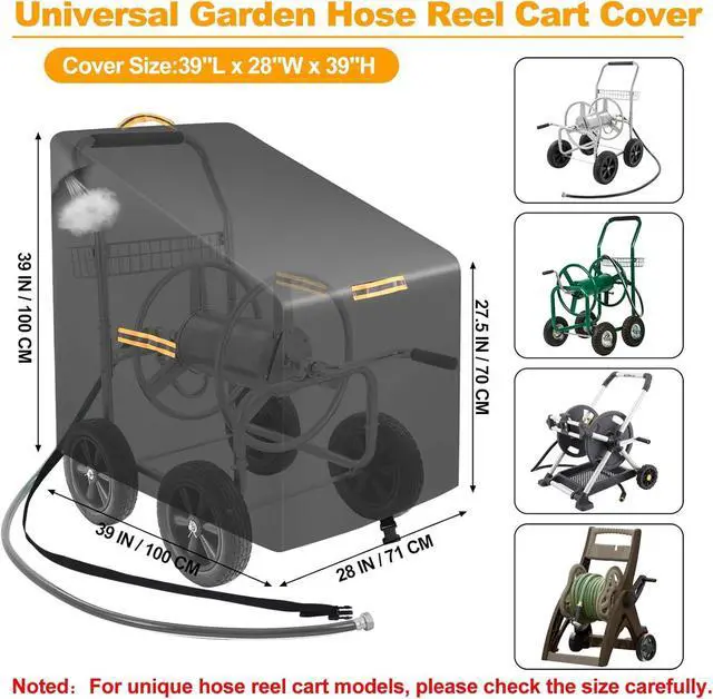 Alt view image 6 of 7 - Garden Hose Reel Cart Cover,420D Heavy Duty Hosepipes Cover for Garden with Air Vent,Waterproof Strip,2 Reflective Strip Handles,Univeral Outdoor Protective Hose Holder Cover,All Season Protection