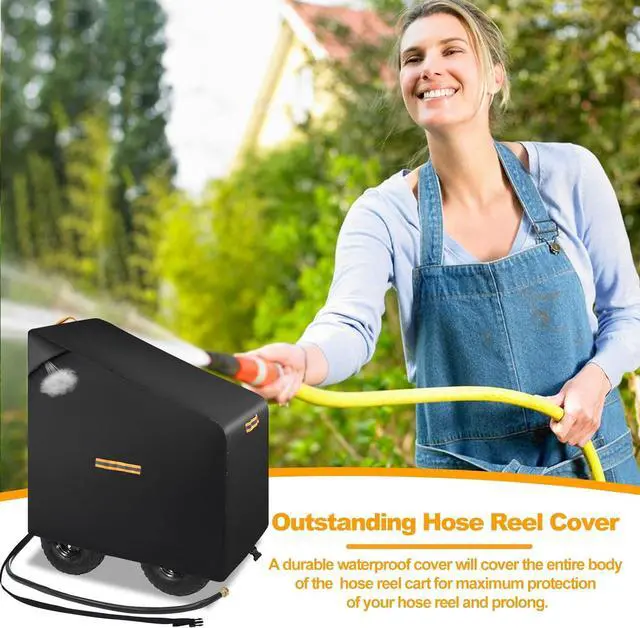 Alt view image 7 of 7 - Garden Hose Reel Cart Cover,420D Heavy Duty Hosepipes Cover for Garden with Air Vent,Waterproof Strip,2 Reflective Strip Handles,Univeral Outdoor Protective Hose Holder Cover,All Season Protection