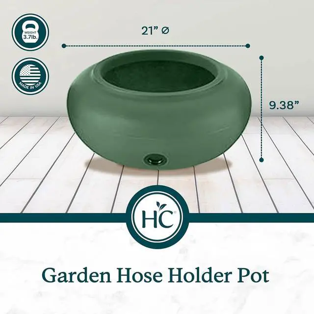 Alt view image 2 of 7 - The HC Companies RZ.GH210DF1C001LRDJH 21 Inch Diameter Lightweight Garden Hose Storage Pot for 75-100 Ft Hoses, Pairs w/Terrazzo Series Pots, Green, Grassy Green