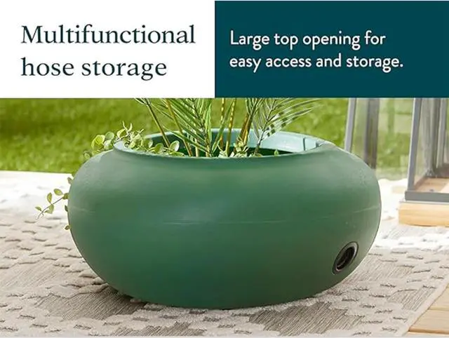 Alt view image 7 of 7 - The HC Companies RZ.GH210DF1C001LRDJH 21 Inch Diameter Lightweight Garden Hose Storage Pot for 75-100 Ft Hoses, Pairs w/Terrazzo Series Pots, Green, Grassy Green