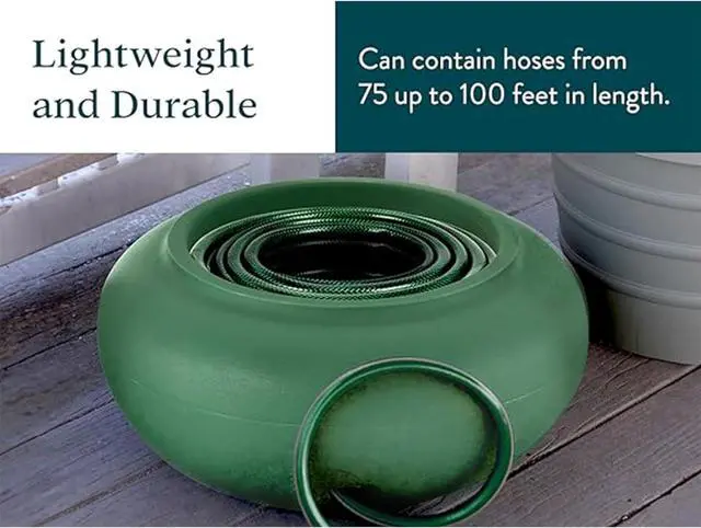 Alt view image 6 of 7 - The HC Companies RZ.GH210DF1C001LRDJH 21 Inch Diameter Lightweight Garden Hose Storage Pot for 75-100 Ft Hoses, Pairs w/Terrazzo Series Pots, Green, Grassy Green