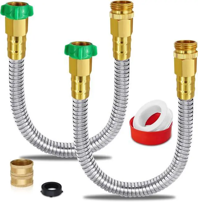 Main image of Boltigen Short Garden Hose 2 feet, 2pack 304 Stainless Steel Short Water Hose, Flexible & Lightweight Short Hose with Female to Female Metal Connector, 2ft Garden Hose, for Convenient Garden Working