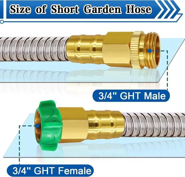 Alt view image 2 of 7 - Boltigen Short Garden Hose 2 feet, 2pack 304 Stainless Steel Short Water Hose, Flexible & Lightweight Short Hose with Female to Female Metal Connector, 2ft Garden Hose, for Convenient Garden Working