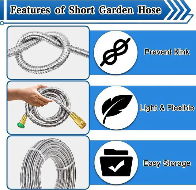Alt view image 3 of 7 - Boltigen Short Garden Hose 2 feet, 2pack 304 Stainless Steel Short Water Hose, Flexible & Lightweight Short Hose with Female to Female Metal Connector, 2ft Garden Hose, for Convenient Garden Working