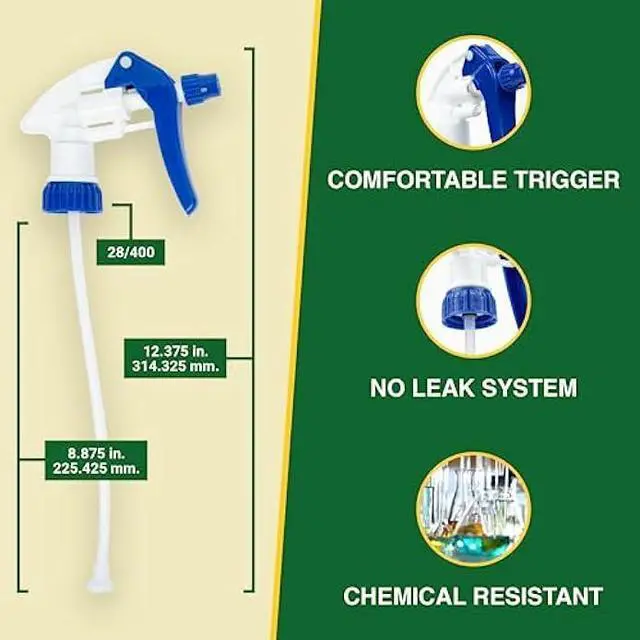 Alt view image 2 of 6 - Spray Bottle Nozzle Replacement, Bottle Tops Only - Sprayer Nozzle Triggers for Heavy Duty, Commercial, Home Cleaning Solutions - Fits 8,16,24,32 oz Plastic & Glass Bottles, Blue 6 pack