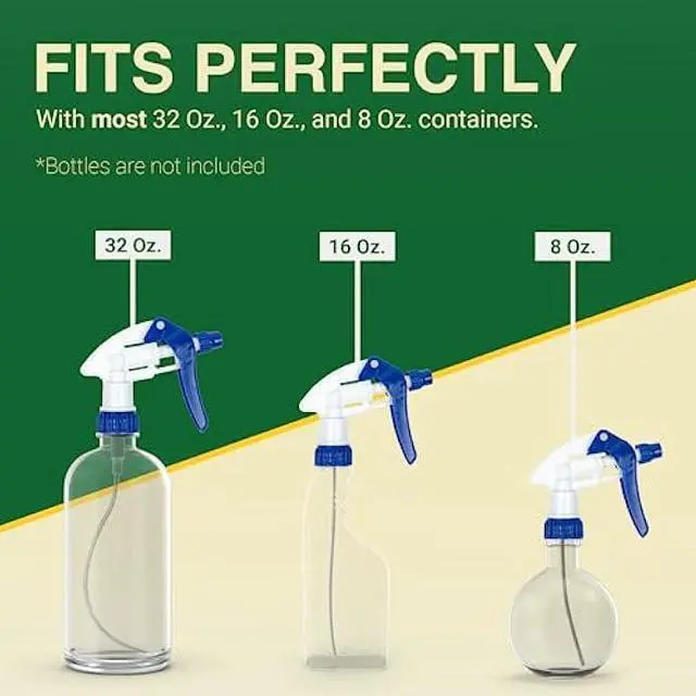 Alt view image 6 of 6 - Spray Bottle Nozzle Replacement, Bottle Tops Only - Sprayer Nozzle Triggers for Heavy Duty, Commercial, Home Cleaning Solutions - Fits 8,16,24,32 oz Plastic & Glass Bottles, Blue 6 pack