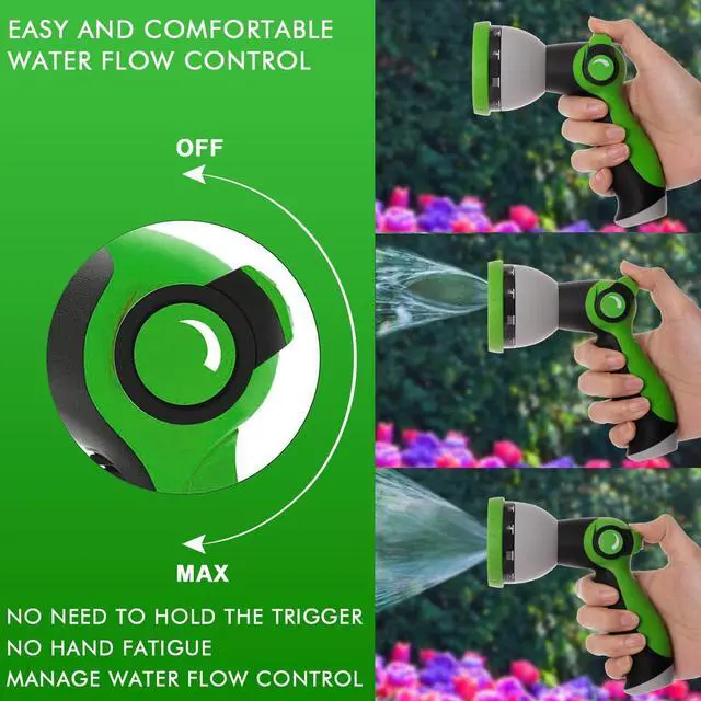 Alt view image 2 of 7 - Heavy Duty Garden Hose 5/8" Super Flexible Water Hose with 10 Function Sprayer Nozzle 3/4" Solid Fittings Leakproof Hose 450 Burst PSI Watering Pipe Car Wash (25FT, Black+Green)