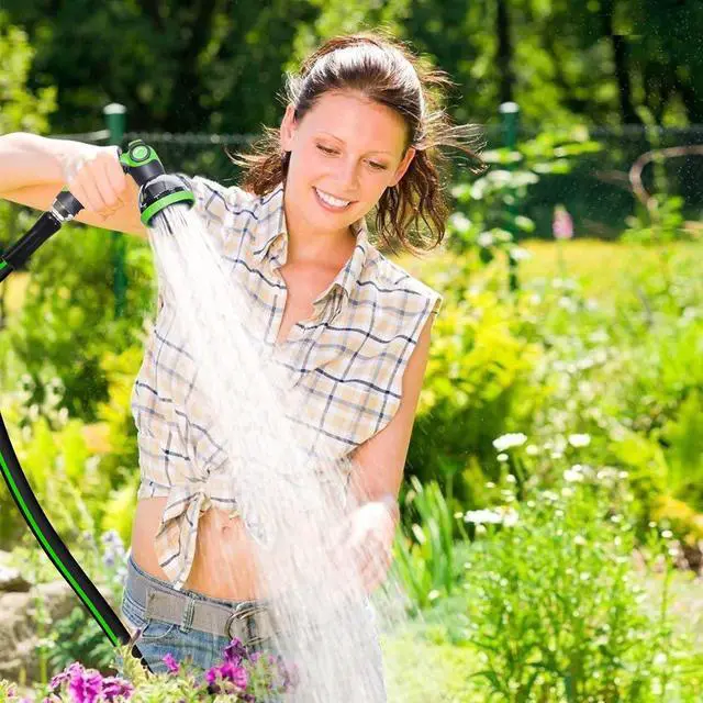 Alt view image 3 of 7 - Heavy Duty Garden Hose 5/8" Super Flexible Water Hose with 10 Function Sprayer Nozzle 3/4" Solid Fittings Leakproof Hose 450 Burst PSI Watering Pipe Car Wash (25FT, Black+Green)