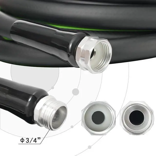 Alt view image 5 of 7 - Heavy Duty Garden Hose 5/8" Super Flexible Water Hose with 10 Function Sprayer Nozzle 3/4" Solid Fittings Leakproof Hose 450 Burst PSI Watering Pipe Car Wash (25FT, Black+Green)