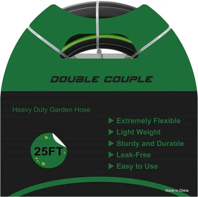 Alt view image 7 of 7 - Heavy Duty Garden Hose 5/8" Super Flexible Water Hose with 10 Function Sprayer Nozzle 3/4" Solid Fittings Leakproof Hose 450 Burst PSI Watering Pipe Car Wash (25FT, Black+Green)