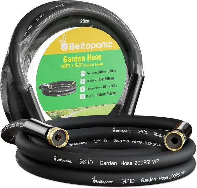 Main image of Short Garden Hose 10 ft x 5/8 in Female to Female, Heavy Duty Small Water Hose Extender Connector, Leakproof Hybrid Rubber Leader Hose with Double Female Fittings, Drinking Water Safe, Black