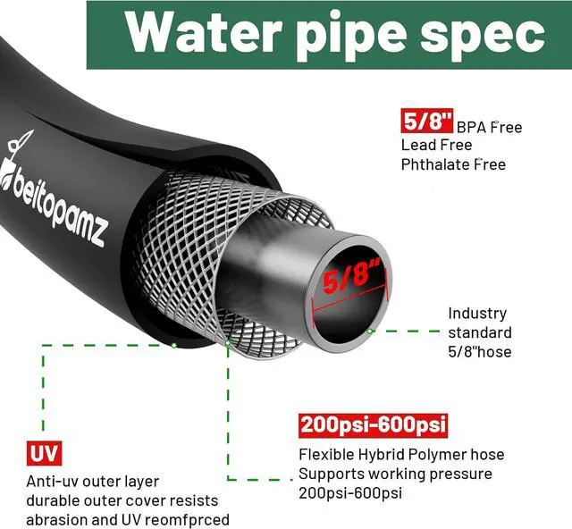 Alt view image 3 of 6 - Short Garden Hose 10 ft x 5/8 in Female to Female, Heavy Duty Small Water Hose Extender Connector, Leakproof Hybrid Rubber Leader Hose with Double Female Fittings, Drinking Water Safe, Black