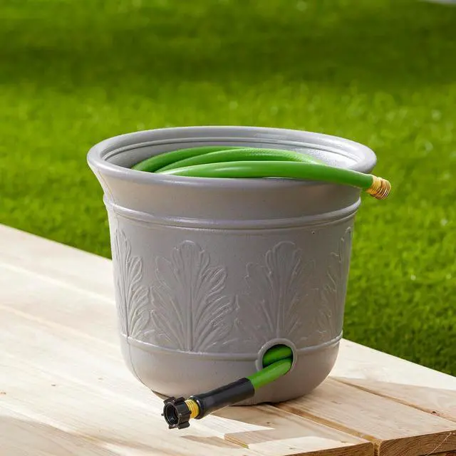 Alt view image 5 of 7 - Suncast 2 Pack 300 Foot Heavy Duty 5 Gallon Decorative Plastic Hose Pot for Expandable and Lightweight Hoses, Ideal for Garden, Patio and Backyard Use