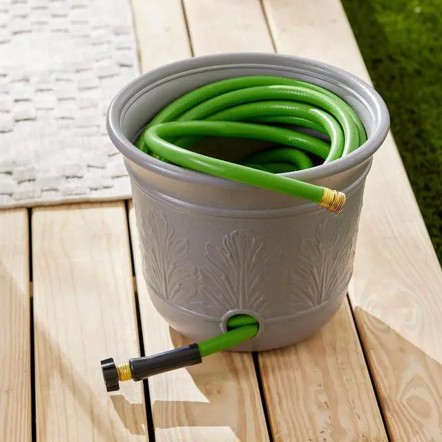 Alt view image 6 of 7 - Suncast 2 Pack 300 Foot Heavy Duty 5 Gallon Decorative Plastic Hose Pot for Expandable and Lightweight Hoses, Ideal for Garden, Patio and Backyard Use