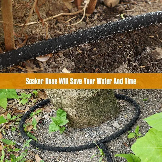 Alt view image 2 of 6 - Soaker Hose 100FT 5/8" Diameter for Garden Beds Solid Brass Interface Irrigation Save 70% Water Heavy Duty Rubber Great for gardens/flower beds