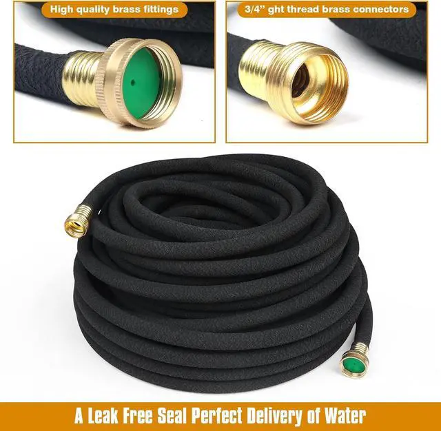 Alt view image 3 of 6 - Soaker Hose 100FT 5/8" Diameter for Garden Beds Solid Brass Interface Irrigation Save 70% Water Heavy Duty Rubber Great for gardens/flower beds