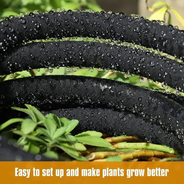 Alt view image 6 of 6 - Soaker Hose 100FT 5/8" Diameter for Garden Beds Solid Brass Interface Irrigation Save 70% Water Heavy Duty Rubber Great for gardens/flower beds