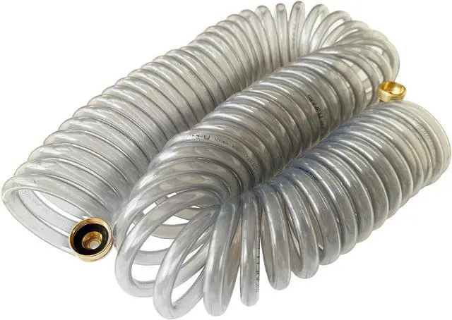 Main image of EVA Recoil Garden Water Hose 3/8"ID x 50ft Premium With 3/4"Inch Brass Fittings Retractable, Swivel Female, Outdoor Patio Hose Marine&Boat, Transparent Gray(50')
