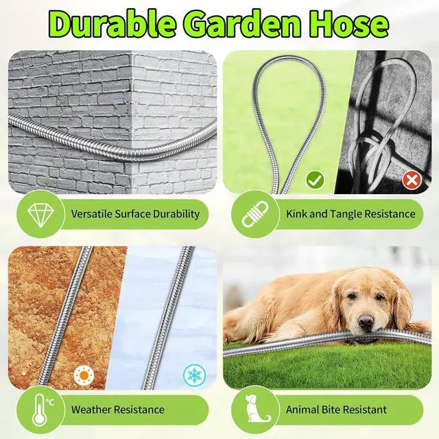 Alt view image 5 of 7 - GOXAWEE Garden Hose 50FT, Stainless Steel Heavy Duty Water Hose With 10 Function Nozzle, No-Kink, Tough & Flexible, Sturdy and Lightweight, Rust Proof for Yard, Outdoor, RV