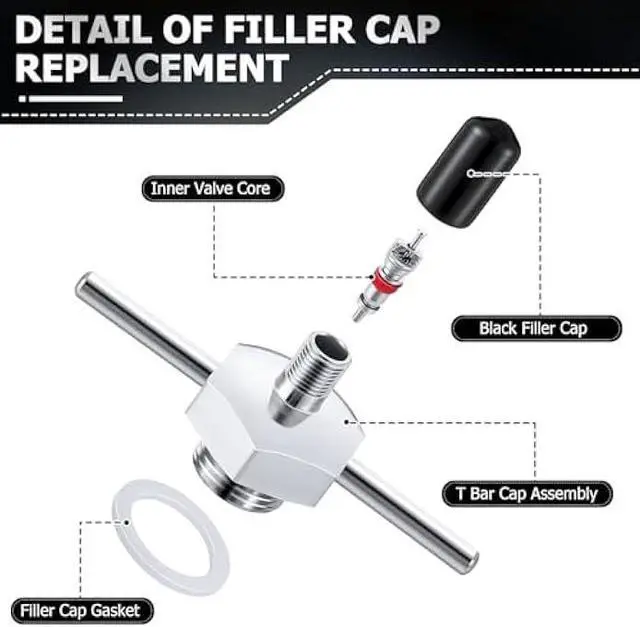 Alt view image 4 of 5 - Feekoon Compatible with Vaper 19487 Spot Sprayer Filling Cap, Filler Cap Assembly Compatible with Non Aerosol Spot Sprayer, T Bar Cap with Gasket, Valve Core, Valve Cap
