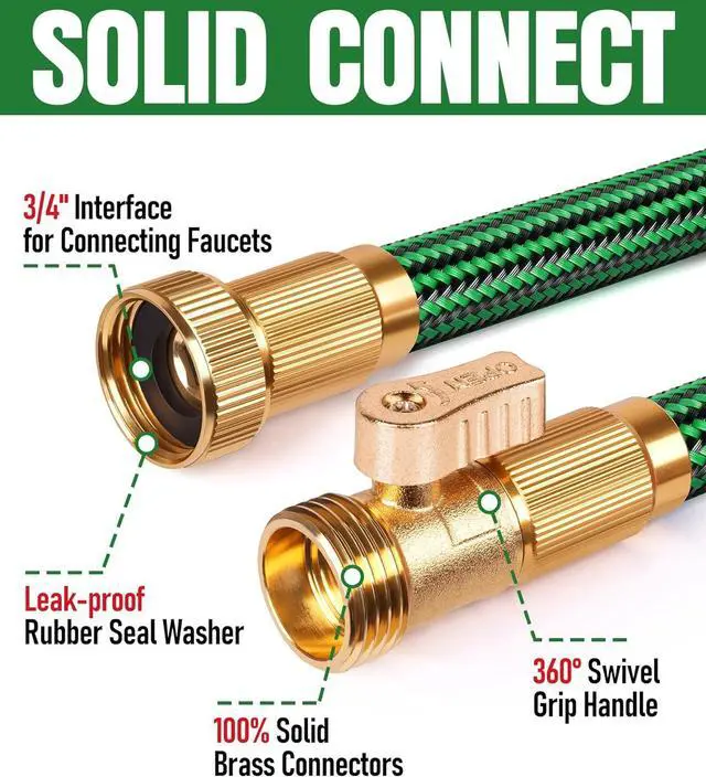 Alt view image 3 of 7 - NON-EXPANDABLE Garden Hose 25ft, Heavy Duty Flexible Water Hose, Kink Resistant Lightweight Hybrid Hose with Durable Fabric Skin, Leakproof Hose Male to Female Fittings