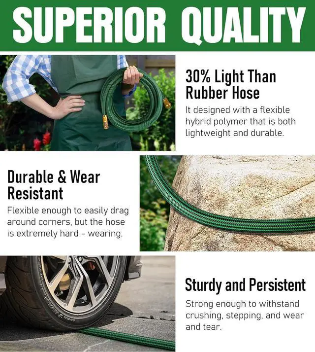 Alt view image 6 of 7 - NON-EXPANDABLE Garden Hose 25ft, Heavy Duty Flexible Water Hose, Kink Resistant Lightweight Hybrid Hose with Durable Fabric Skin, Leakproof Hose Male to Female Fittings