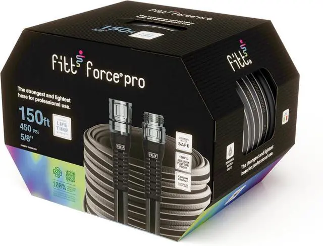Alt view image 4 of 5 - FITT Force Pro Water Hose, Lightweight Ultra Flexible Durable Kink-Free Heavy-Duty Commercial Grade Flat Garden Hose, Grey and Blue, 150-Feet x 5/8-Inch