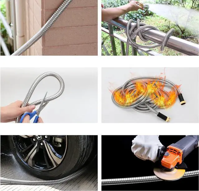 Alt view image 2 of 5 - STYDDI Metal Garden Hose, 25 Foot 304-Stainless Steel Garden Hoses with Solid Brass Fitting and Jet Sprayer Nozzle for Outdoor Yard, No Kink and Puncture Proof, Lightweight, Durable, Heavy Duty