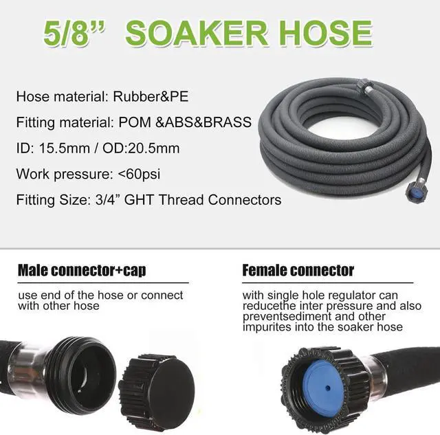 Alt view image 2 of 7 - Soaker Hose with Connector 5/8in Diameter 25FT 50FT Black Garden Water Hose Flower Bed and Lawn Lightweight Hose (50FT)