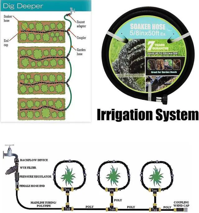 Alt view image 4 of 7 - Soaker Hose with Connector 5/8in Diameter 25FT 50FT Black Garden Water Hose Flower Bed and Lawn Lightweight Hose (50FT)