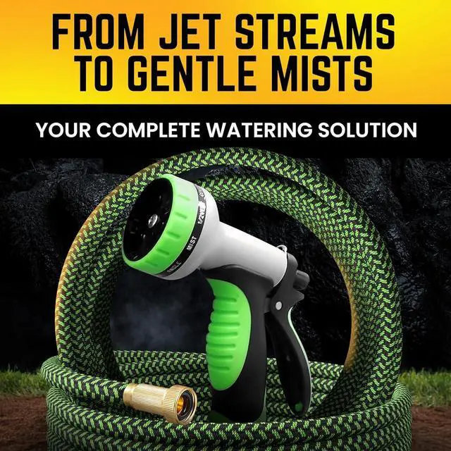 Alt view image 5 of 7 - PowerFlow Garden Hose, NON-EXPANDABLE 25 Feet Premium Quality Stainless Steel Metal Water Hose with Durable Fabric Skin, Hose For Commercial, Residential Use, Bonus 10-way Spray Nozzle (25 Ft, Green)
