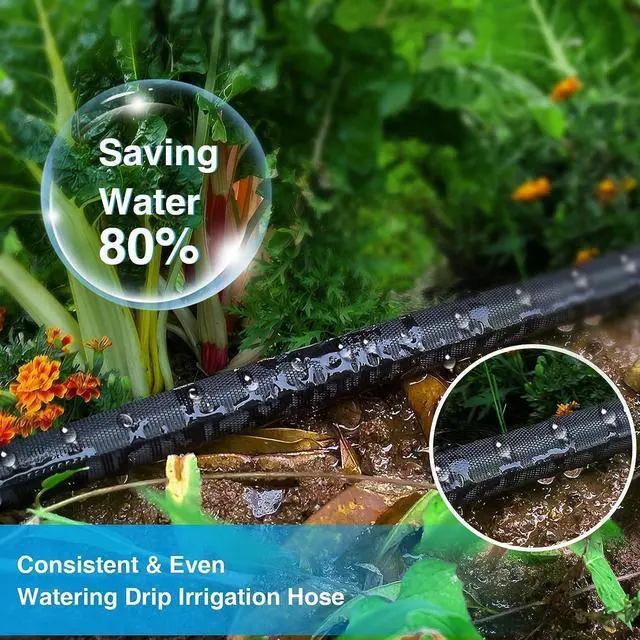 Alt view image 2 of 7 - Flat Garden Soaker hose 50ft,Drip irrigation hose for garden beds,water hose with holes for flower beds,Saves 80% water.