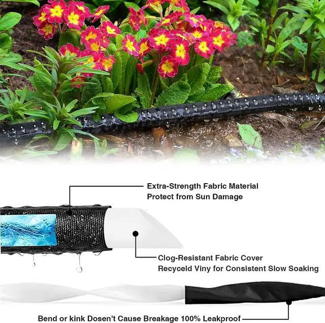 Alt view image 3 of 7 - Flat Garden Soaker hose 50ft,Drip irrigation hose for garden beds,water hose with holes for flower beds,Saves 80% water.