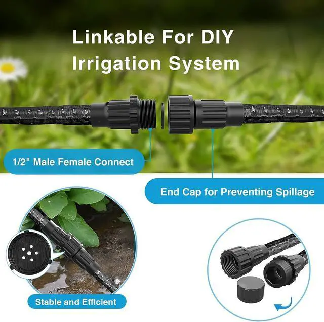 Alt view image 4 of 7 - Flat Garden Soaker hose 50ft,Drip irrigation hose for garden beds,water hose with holes for flower beds,Saves 80% water.