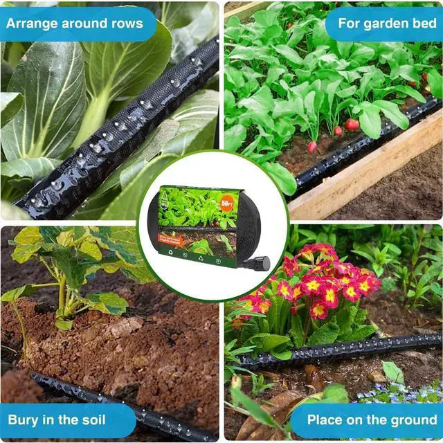 Alt view image 5 of 7 - Flat Garden Soaker hose 50ft,Drip irrigation hose for garden beds,water hose with holes for flower beds,Saves 80% water.