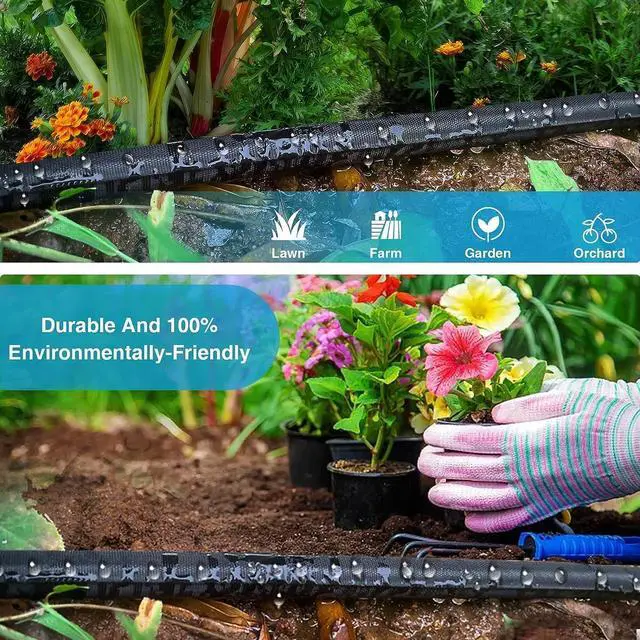 Alt view image 6 of 7 - Flat Garden Soaker hose 50ft,Drip irrigation hose for garden beds,water hose with holes for flower beds,Saves 80% water.