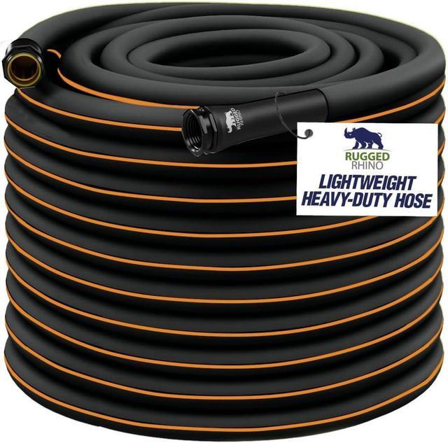 Main image of Rugged Rhino Heavy Duty Flexible Light Weight Garden Hose, 50ft x 5/8in, 4 Layer Leakproof Outdoor Gardening Tools, Watering Supplies, Powerful Water Pressure for Lawn, Flowers, Black Orange