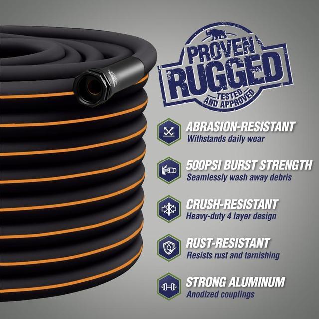 Alt view image 2 of 7 - Rugged Rhino Heavy Duty Flexible Light Weight Garden Hose, 50ft x 5/8in, 4 Layer Leakproof Outdoor Gardening Tools, Watering Supplies, Powerful Water Pressure for Lawn, Flowers, Black Orange