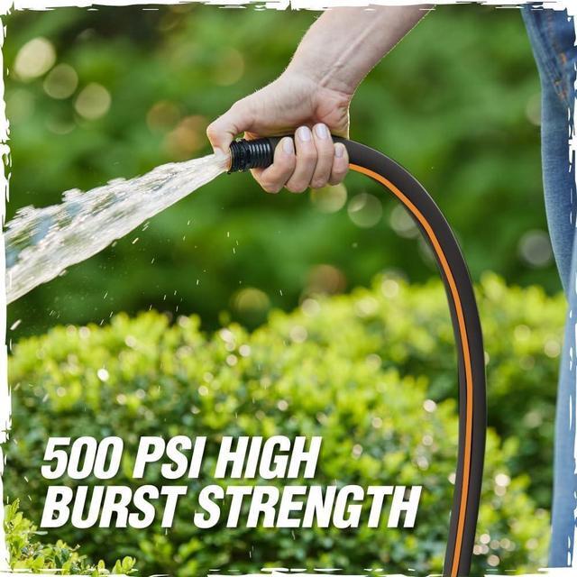 Alt view image 5 of 7 - Rugged Rhino Heavy Duty Flexible Light Weight Garden Hose, 50ft x 5/8in, 4 Layer Leakproof Outdoor Gardening Tools, Watering Supplies, Powerful Water Pressure for Lawn, Flowers, Black Orange