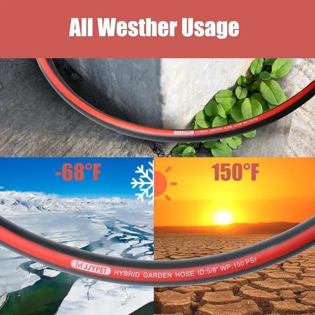 Alt view image 6 of 6 - 50FT Heavy Duty Flexible Garden Hose,Outdoor Water Hose 5/8Inch with 7 Pattern Spray Nozzle,No Tangle Rubber Hose Car Washing Pipe with 3/4"100% Solid Brass Fittings