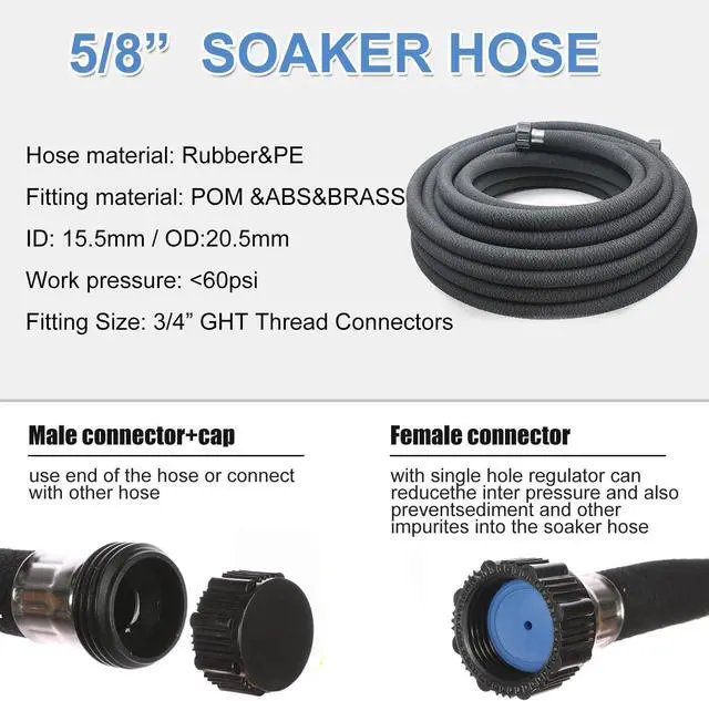 Alt view image 2 of 6 - Taisia 5/8" Soaker Hose 30 ft Round Rubber Garden Soaker Hoses, Heavy Duty Drip Hose for Watering Irrigation, Water Seeper Soaker Hoses for Garden, Lawn and Plants